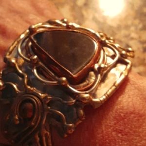 Statement brutalist Hematite brass and copper cuff